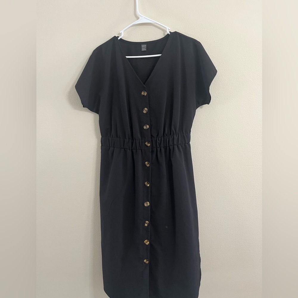 SHEIN Black Midi Dress with Button Detail